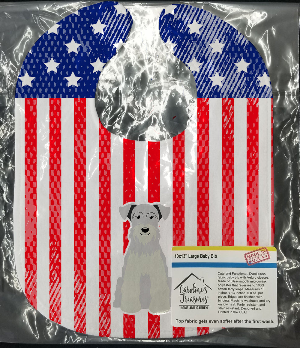 Patriotic USA Miniature Schnauzer White Baby Bib Easy-Clean Baby Bib Baby Feeding Accessory Baby Mealtime Essential, 10 x 13, Multicolor