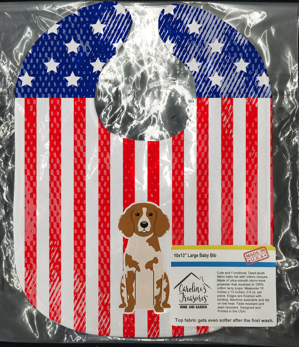 Patriotic USA Brittany Spaniel Baby Bib Easy-Clean Baby Bib Baby Feeding Accessory Baby Mealtime Essential, 10 x 13, Multicolor