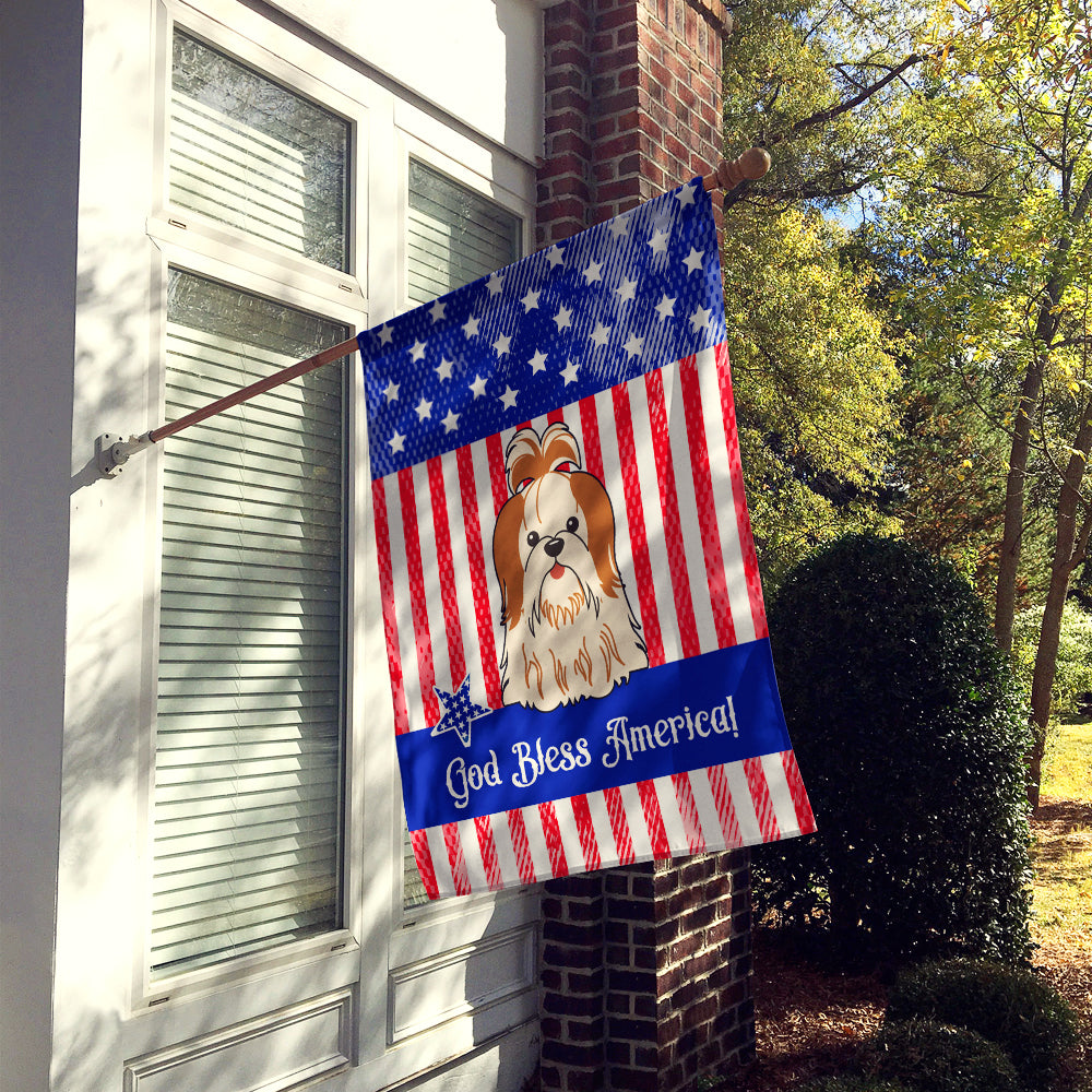 Patriotic USA Shih Tzu Red White House Flag 28x40 Porch Sleeve Pole Decorative Outside Yard Banner Artwork Wall Hanging, Polyester
