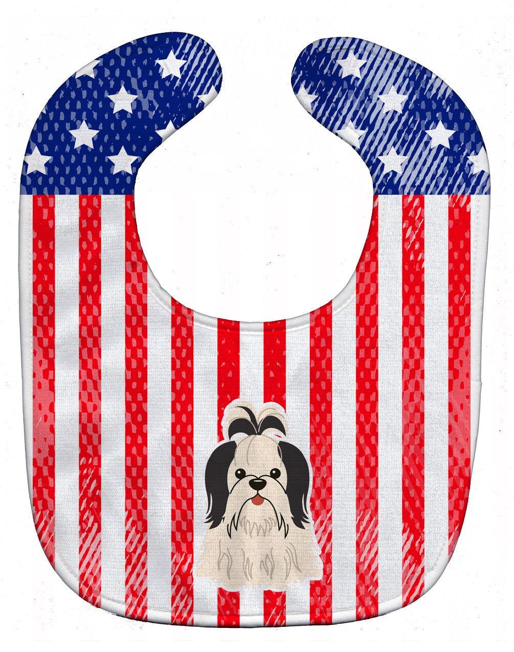 Patriotic USA Shih Tzu Black White Baby Bib Easy-Clean Baby Bib Baby Feeding Accessory Baby Mealtime Essential, 10 x 13, Multicolor