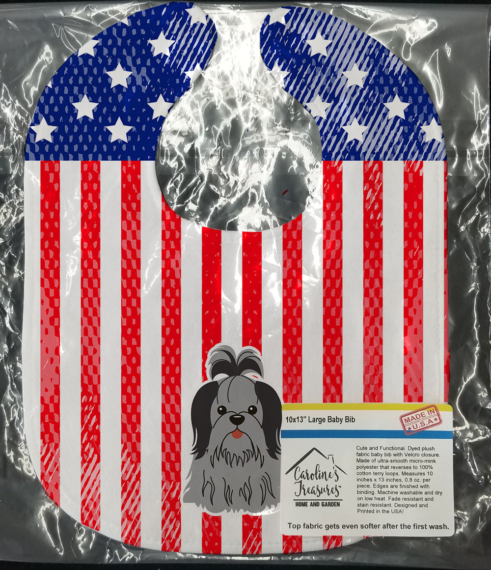 Patriotic USA Shih Tzu Black Silver Baby Bib Easy-Clean Baby Bib Baby Feeding Accessory Baby Mealtime Essential, 10 x 13, Multicolor