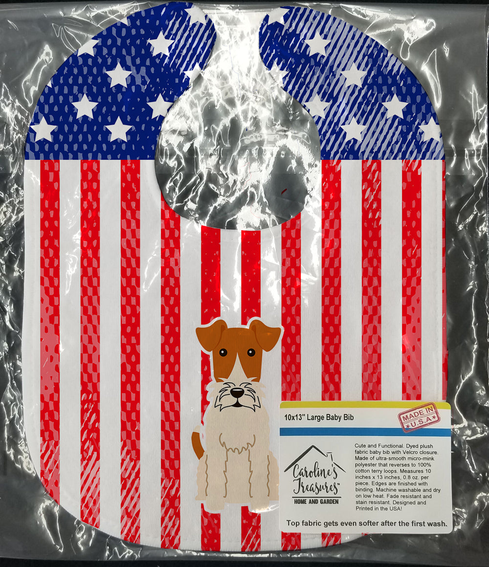 Patriotic USA Wire Fox Terrier Baby Bib Easy-Clean Baby Bib Baby Feeding Accessory Baby Mealtime Essential, 10 x 13, Multicolor