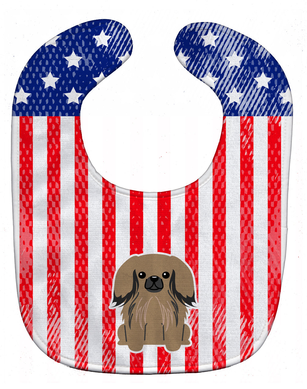 Patriotic USA Pekingese Tan Baby Bib Easy-Clean Baby Bib Baby Feeding Accessory Baby Mealtime Essential, 10 x 13, Multicolor