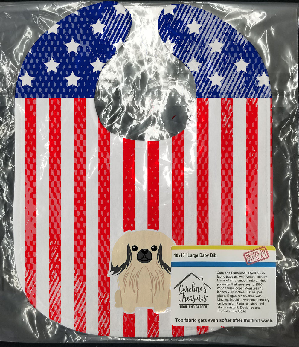 Patriotic USA Pekingese Cream Baby Bib Easy-Clean Baby Bib Baby Feeding Accessory Baby Mealtime Essential, 10 x 13, Multicolor