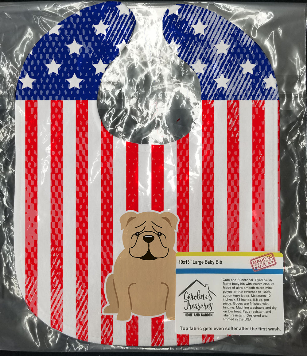 Patriotic USA English Bulldog Fawn Baby Bib Easy-Clean Baby Bib Baby Feeding Accessory Baby Mealtime Essential, 10 x 13, Multicolor