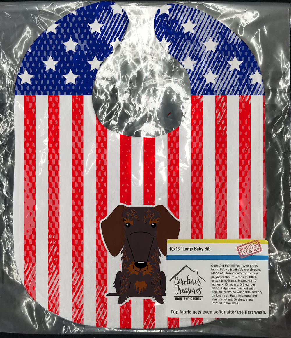 Patriotic USA Wire Haired Dachshund Chocolate Baby Bib Easy-Clean Baby Bib Baby Feeding Accessory Baby Mealtime Essential, 10 x 13, Multicolor