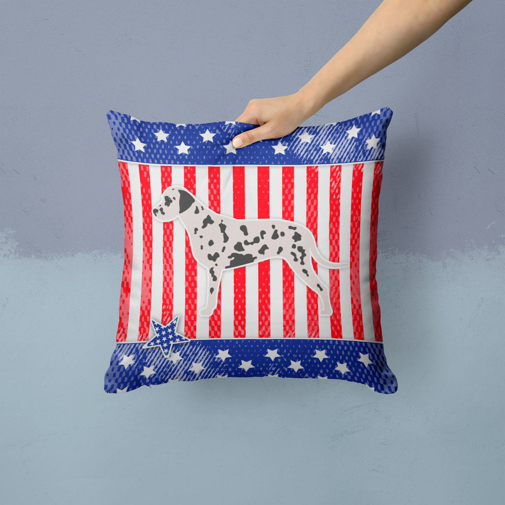 USA Patriotic Dalmatian Decorative Throw Pillow 14x14 Indoor Outdoor Accent Cushion, Fabric Cover with Insert for Sofa, Bed, Porch & Living Room