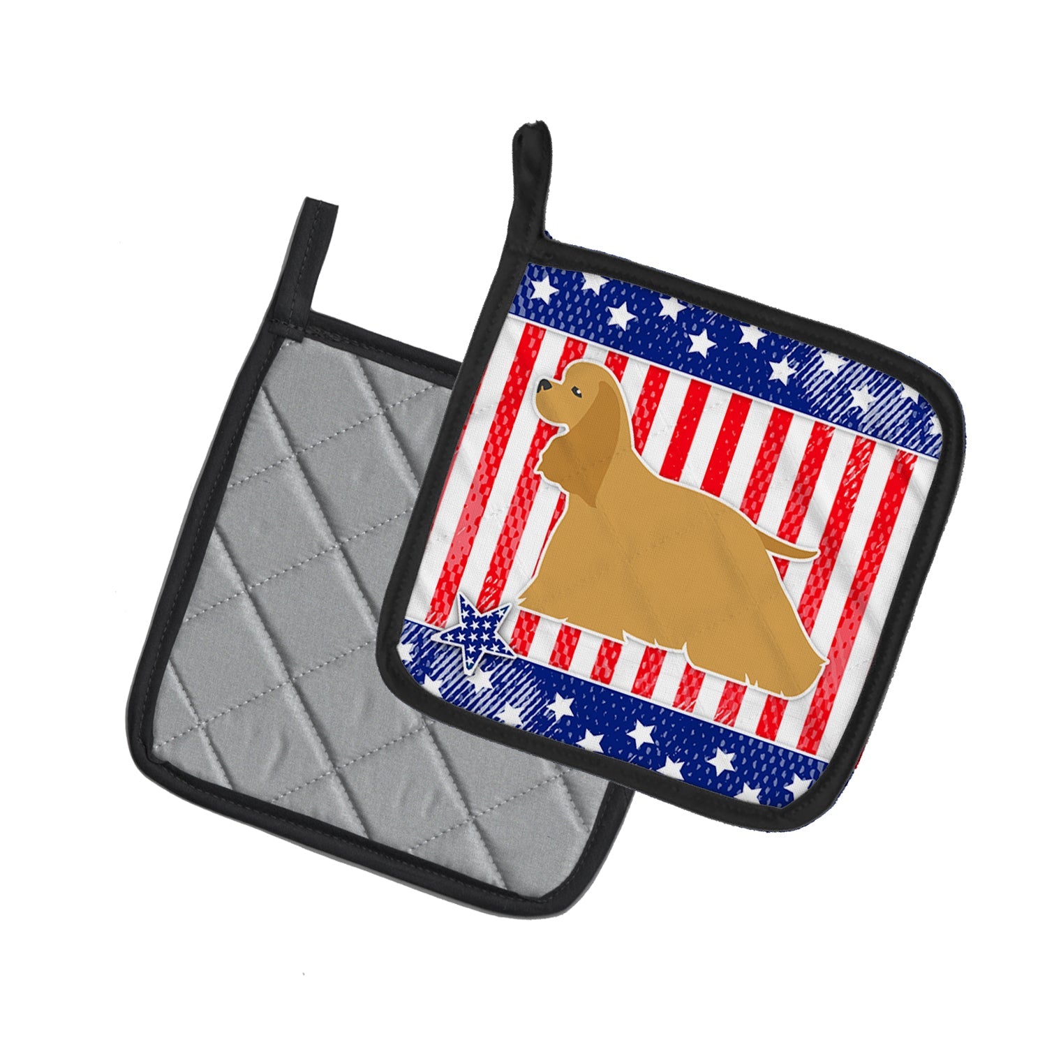 USA Patriotic Cocker Spaniel Pot Holder Set of 2 Heat Resistant Quilted Hot Pads 7.5 x 7.5 Inch, Insulated Kitchen Trivets for Cooking & Baking