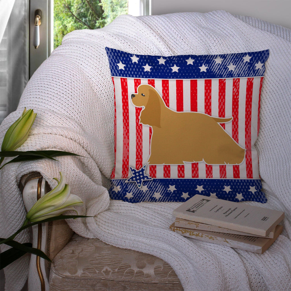 USA Patriotic Cocker Spaniel Decorative Throw Pillow 14x14 Indoor Outdoor Accent Cushion, Fabric Cover with Insert for Sofa, Bed, Porch & Living Room