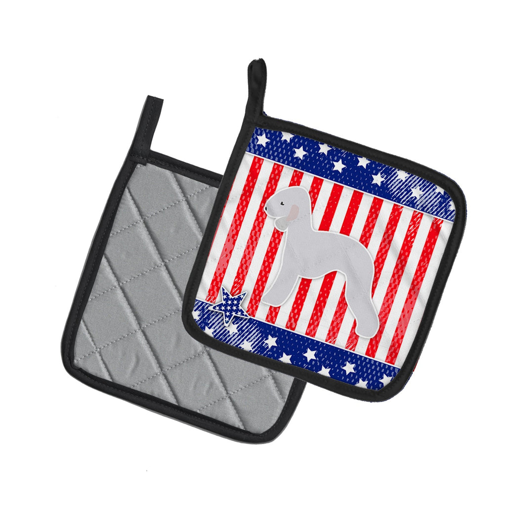 USA Patriotic Bedlington Terrier Pot Holder Set of 2 Heat Resistant Quilted Hot Pads 7.5 x 7.5 Inch, Insulated Kitchen Trivets for Cooking & Baking