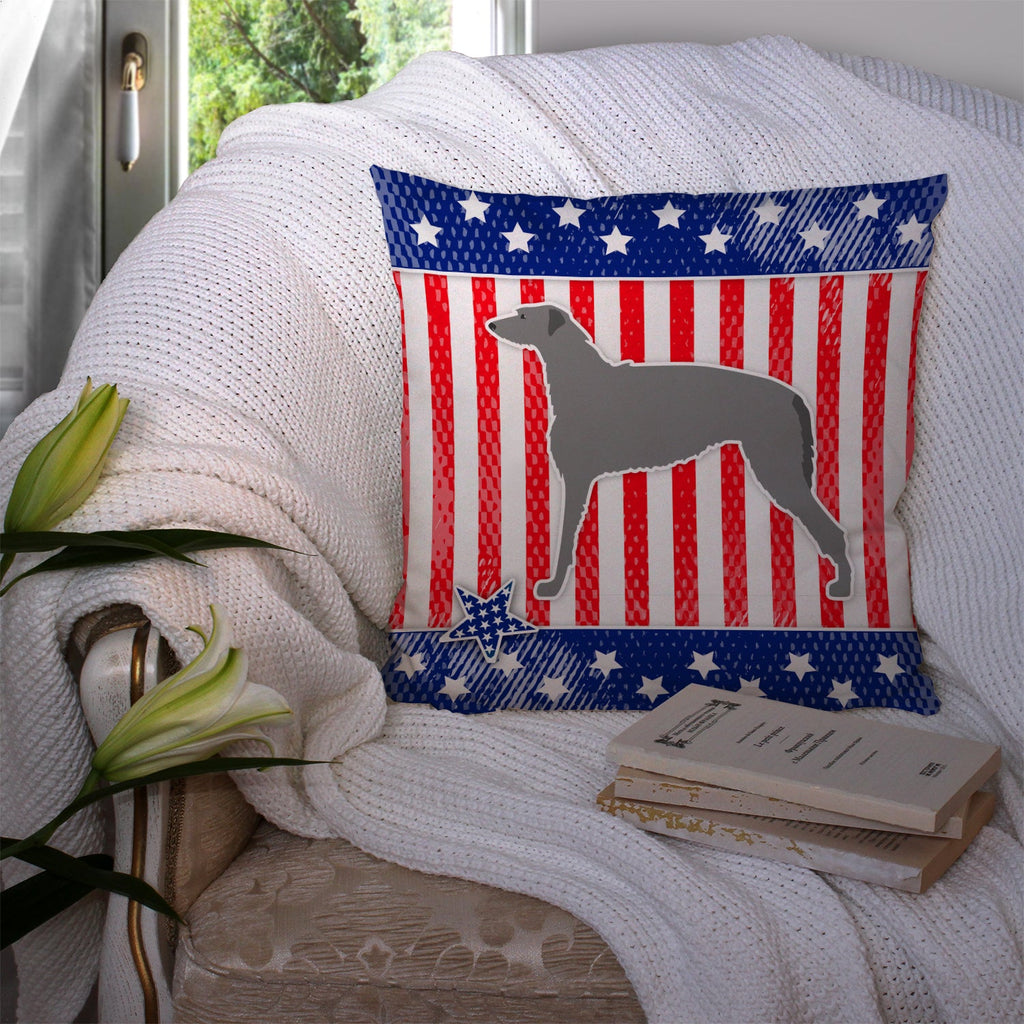 USA Patriotic Scottish Deerhound Decorative Throw Pillow 14x14 Indoor Outdoor Accent Cushion, Fabric Cover with Insert for Sofa, Bed, Porch & Living Room
