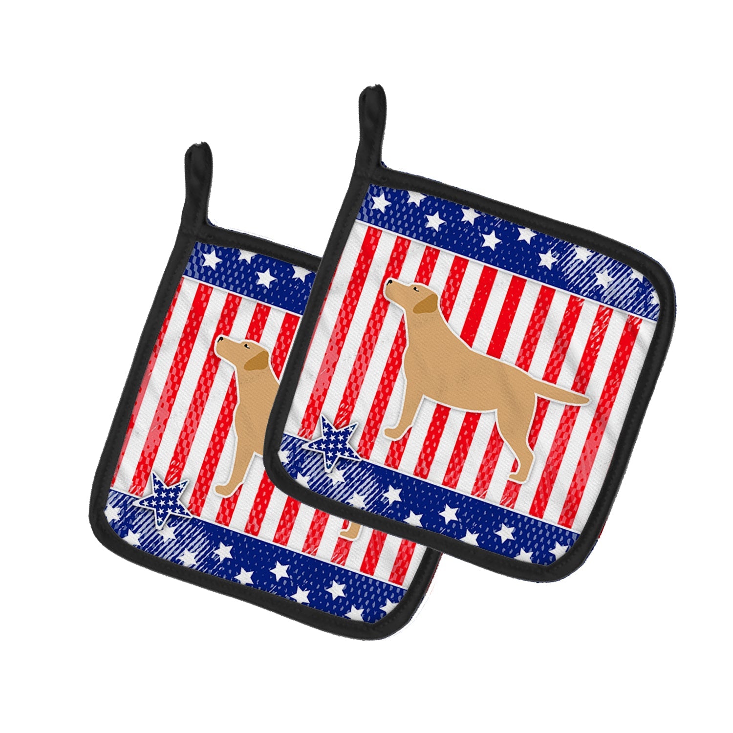 USA Patriotic Yellow Labrador Retriever Pot Holder Set of 2 Heat Resistant Quilted Hot Pads 7.5 x 7.5 Inch, Insulated Kitchen Trivets for Cooking & Baking