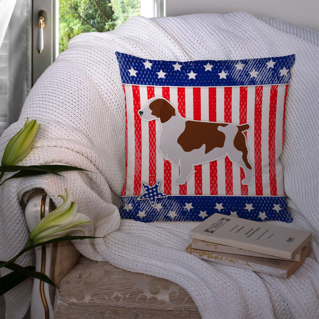 USA Patriotic Welsh Springer Spaniel Decorative Throw Pillow 14x14 Indoor Outdoor Accent Cushion, Fabric Cover with Insert for Sofa, Bed, Porch & Living Room
