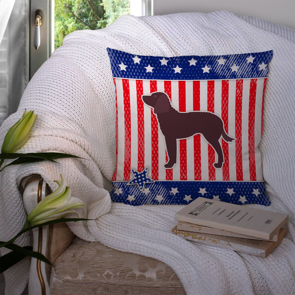 USA Patriotic American Water Spaniel Decorative Throw Pillow 14x14 Indoor Outdoor Accent Cushion, Fabric Cover with Insert for Sofa, Bed, Porch & Living Room