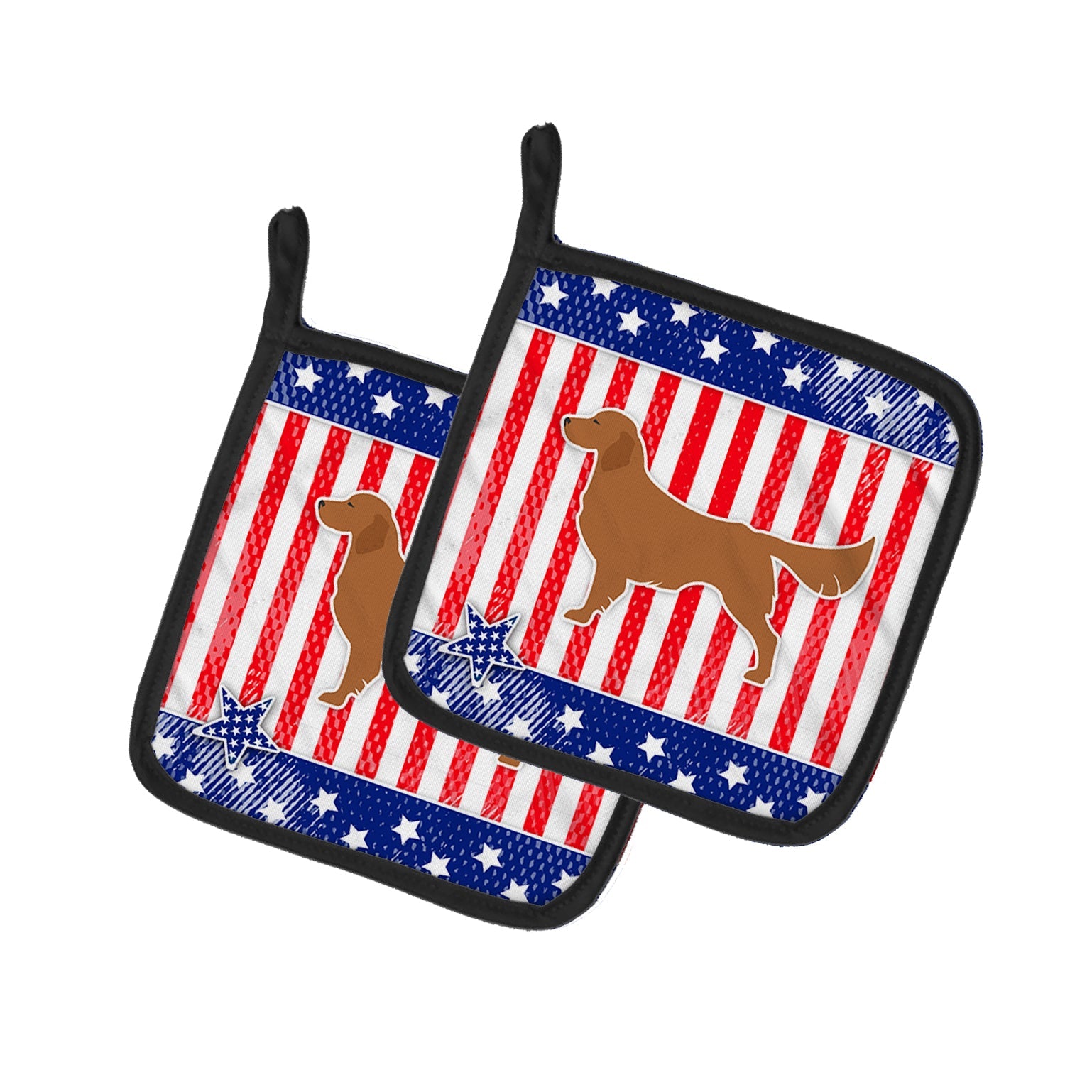 USA Patriotic Golden Retriever Pot Holder Set of 2 Heat Resistant Quilted Hot Pads 7.5 x 7.5 Inch, Insulated Kitchen Trivets for Cooking & Baking