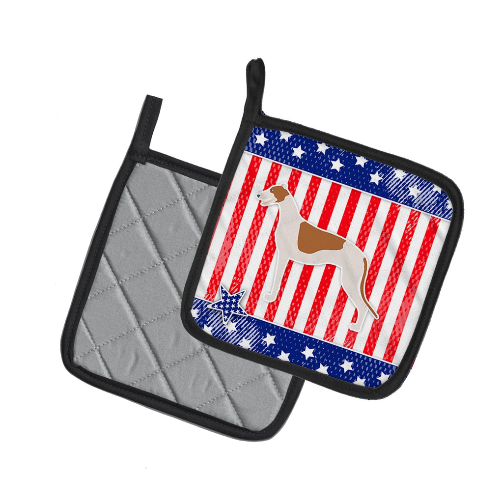 USA Patriotic Greyhound Pot Holder Set of 2 Heat Resistant Quilted Hot Pads 7.5 x 7.5 Inch, Insulated Kitchen Trivets for Cooking & Baking