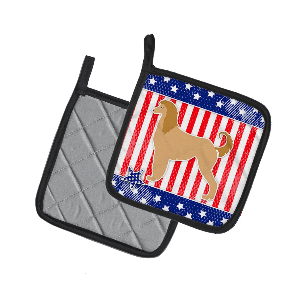 USA Patriotic Afghan Hound Pot Holder Set of 2 Heat Resistant Quilted Hot Pads 7.5 x 7.5 Inch, Insulated Kitchen Trivets for Cooking & Baking
