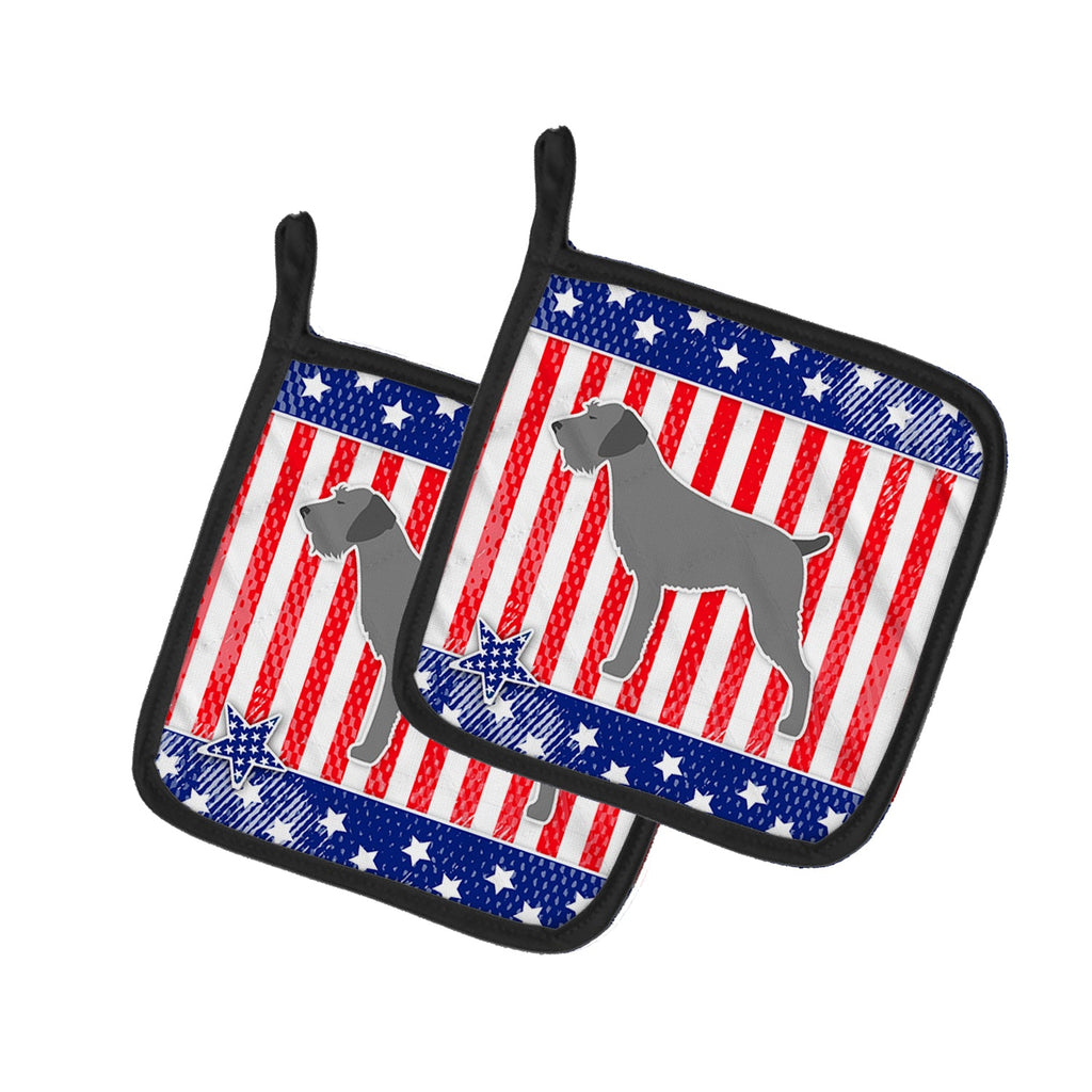 USA Patriotic German Wirehaired Pointer Pot Holder Set of 2 Heat Resistant Quilted Hot Pads 7.5 x 7.5 Inch, Insulated Kitchen Trivets for Cooking & Baking