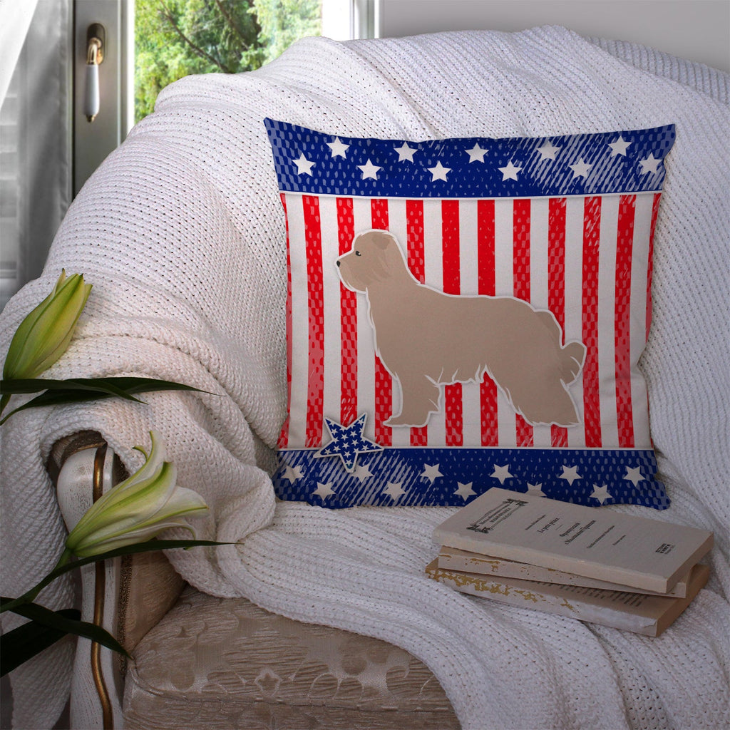 USA Patriotic Pyrenean Shepherd Decorative Throw Pillow 14x14 Indoor Outdoor Accent Cushion, Fabric Cover with Insert for Sofa, Bed, Porch & Living Room