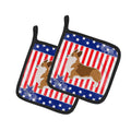 USA Patriotic Corgi Pot Holder Set of 2 Heat Resistant Quilted Hot Pads 7.5 x 7.5 Inch, Insulated Kitchen Trivets for Cooking & Baking