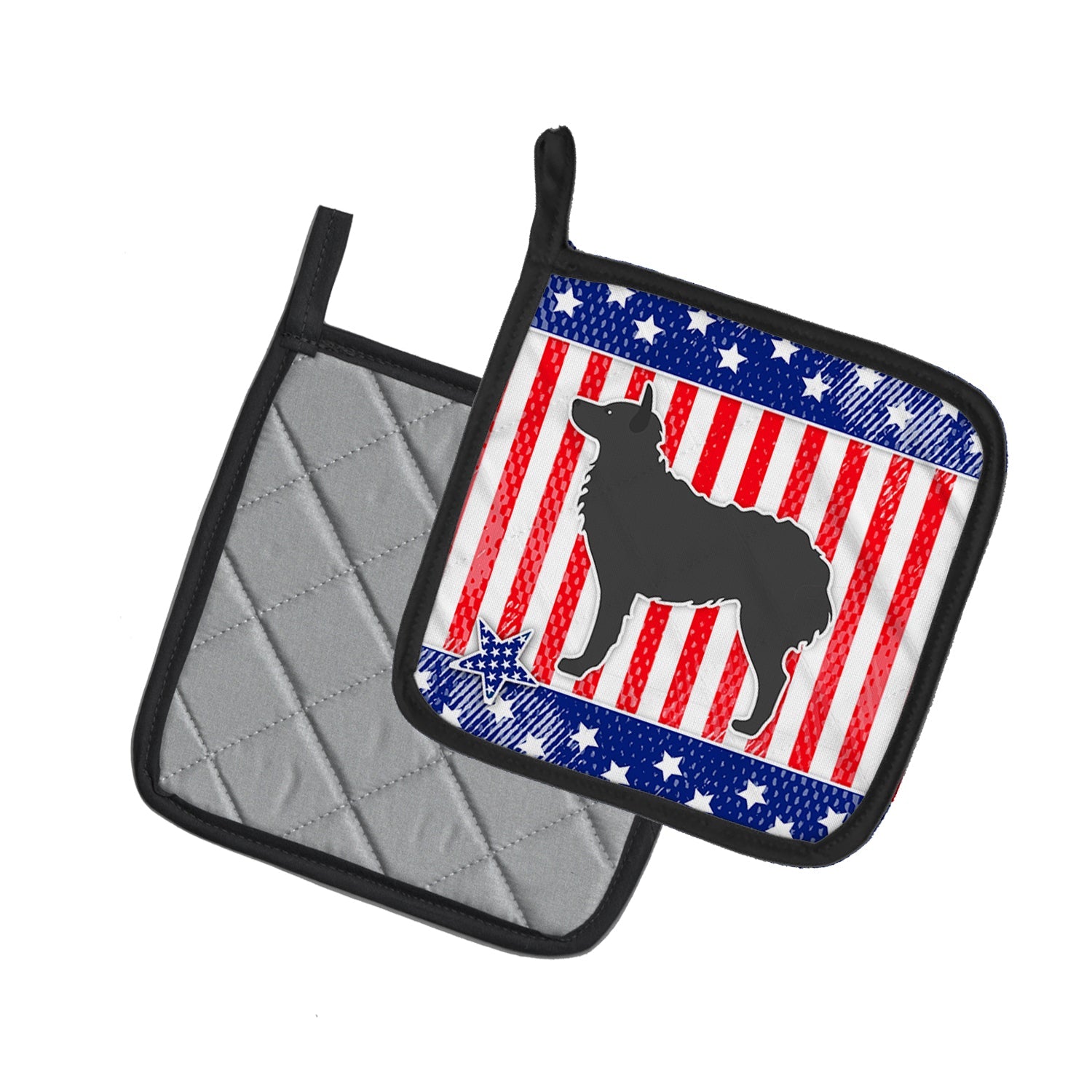 USA Patriotic Croatian Sheepdog Pot Holder Set of 2 Heat Resistant Quilted Hot Pads 7.5 x 7.5 Inch, Insulated Kitchen Trivets for Cooking & Baking