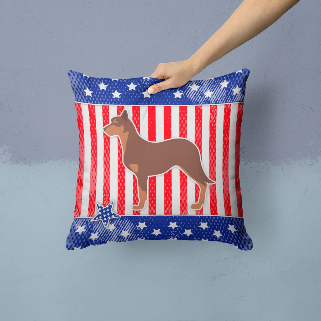 USA Patriotic Australian Kelpie Dog Decorative Throw Pillow 14x14 Indoor Outdoor Accent Cushion, Fabric Cover with Insert for Sofa, Bed, Porch & Living Room
