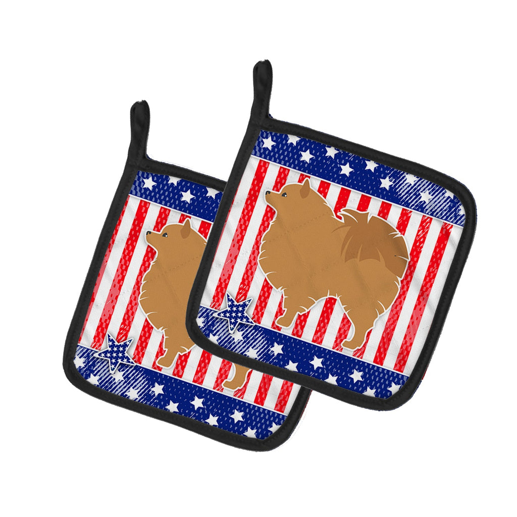 USA Patriotic Pomeranian Pot Holder Set of 2 Heat Resistant Quilted Hot Pads 7.5 x 7.5 Inch, Insulated Kitchen Trivets for Cooking & Baking