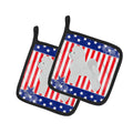USA Patriotic Bichon Frise Pot Holder Set of 2 Heat Resistant Quilted Hot Pads 7.5 x 7.5 Inch, Insulated Kitchen Trivets for Cooking & Baking