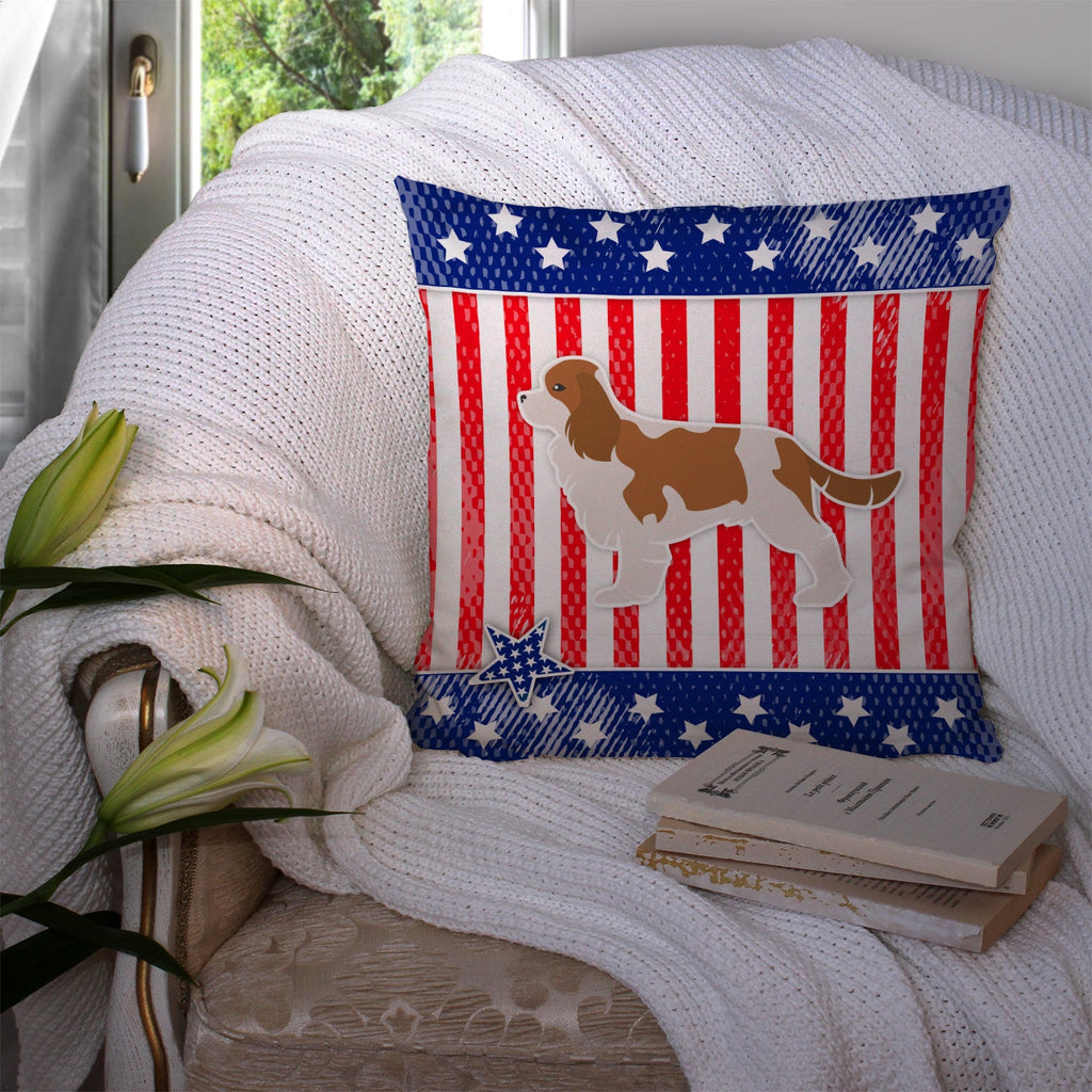 USA Patriotic Cavalier King Charles Spaniel Decorative Throw Pillow 14x14 Indoor Outdoor Accent Cushion, Fabric Cover with Insert for Sofa, Bed, Porch & Living Room