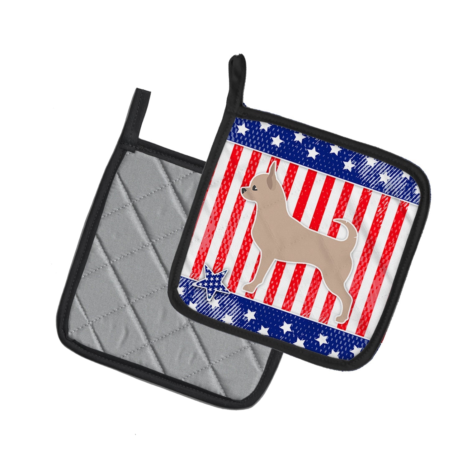 USA Patriotic Chihuahua Pot Holder Set of 2 Heat Resistant Quilted Hot Pads 7.5 x 7.5 Inch, Insulated Kitchen Trivets for Cooking & Baking