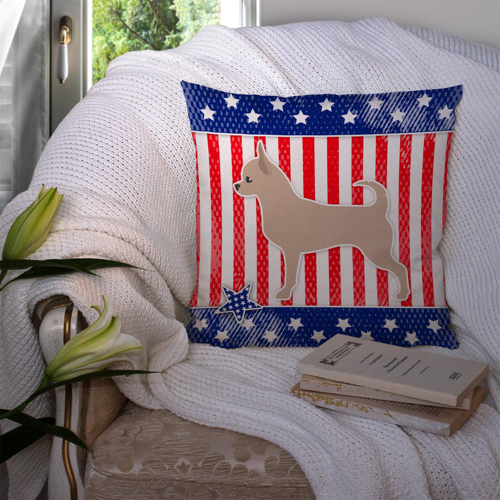 USA Patriotic Chihuahua Decorative Throw Pillow 14x14 Indoor Outdoor Accent Cushion, Fabric Cover with Insert for Sofa, Bed, Porch & Living Room