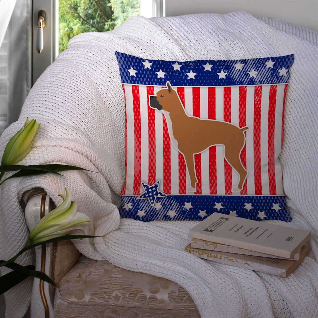 USA Patriotic Boxer Decorative Throw Pillow 14x14 Indoor Outdoor Accent Cushion, Fabric Cover with Insert for Sofa, Bed, Porch & Living Room