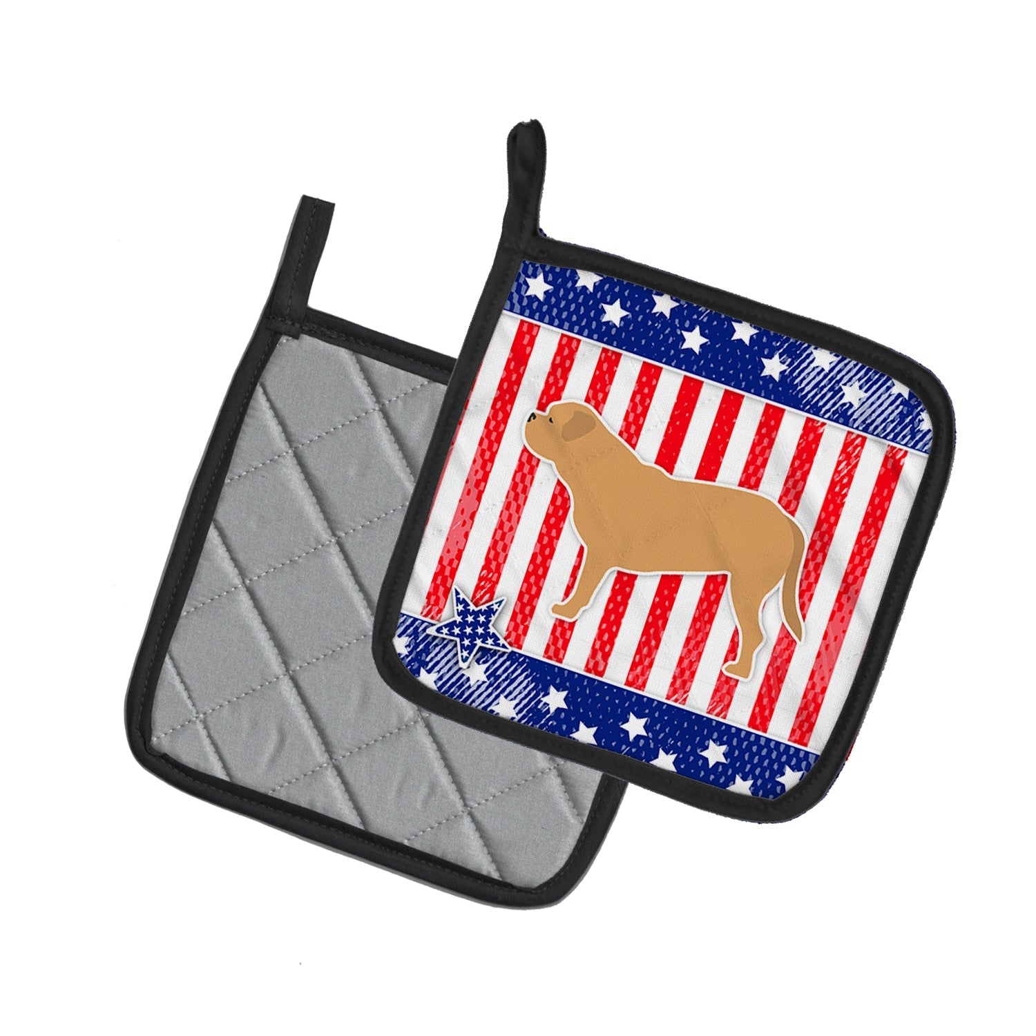 USA Patriotic Dogue de Bordeaux Pot Holder Set of 2 Heat Resistant Quilted Hot Pads 7.5 x 7.5 Inch, Insulated Kitchen Trivets for Cooking & Baking
