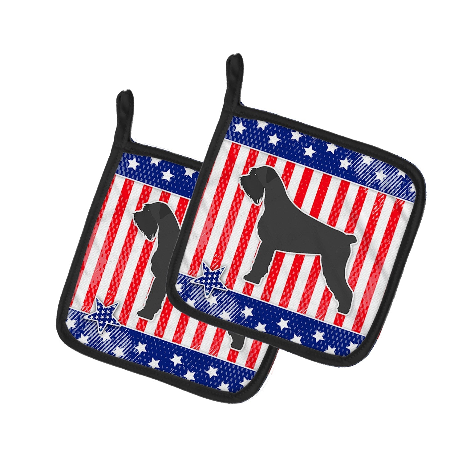USA Patriotic Giant Schnauzer Pot Holder Set of 2 Heat Resistant Quilted Hot Pads 7.5 x 7.5 Inch, Insulated Kitchen Trivets for Cooking & Baking