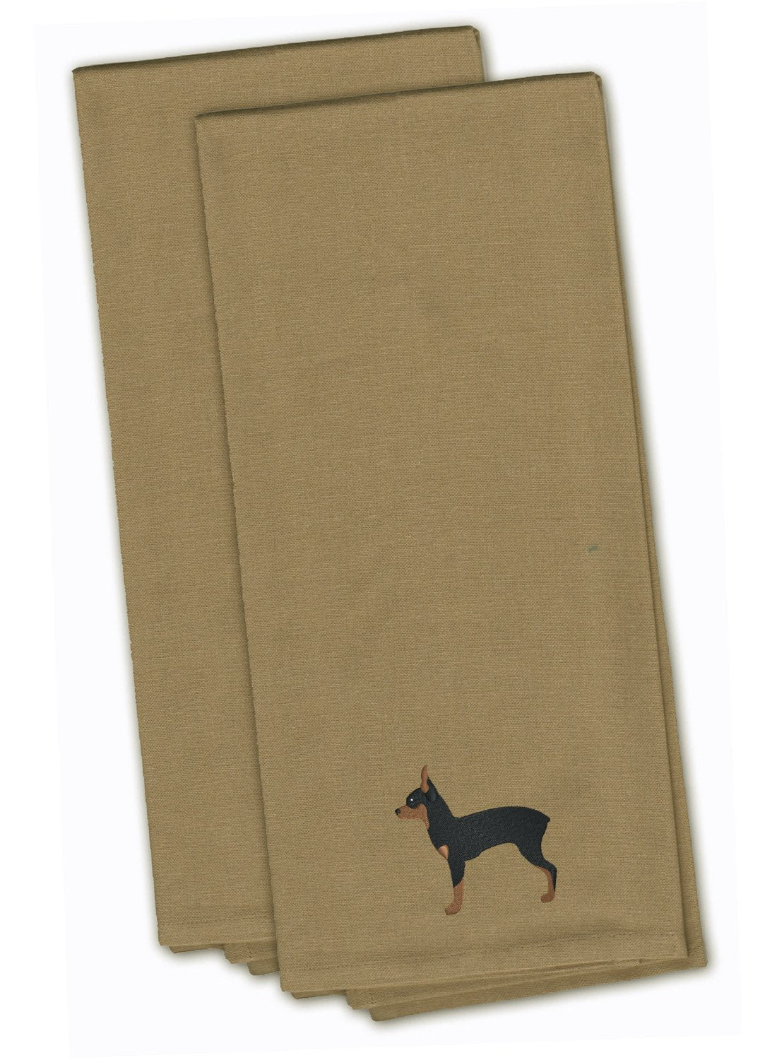 Toy Fox Terrier Tan Embroidered Towel Set of 2 Decorative Bathroom Guest Hand Towel for Hand, Face, Tea, Dishcloth, 19 X 25, Tan