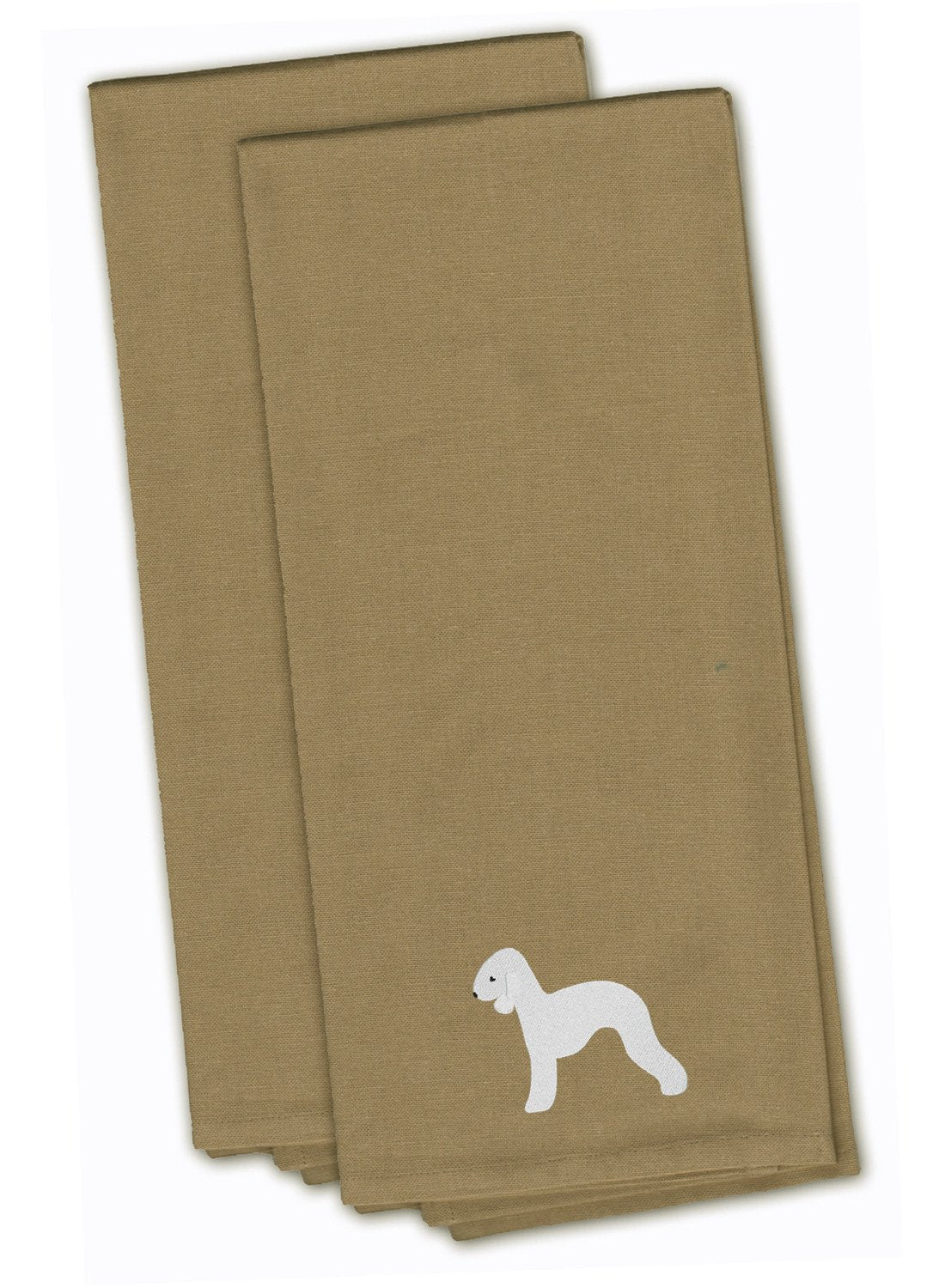 Bedlington Terrier Tan Embroidered Towel Set of 2 Decorative Bathroom Guest Hand Towel for Hand, Face, Tea, Dishcloth, 19 X 25, Tan