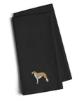 Borzoi Russian Greyhound Black Embroidered Towel Set of 2 Decorative Bathroom Guest Hand Towel for Hand, Face, Tea, Dishcloth, 19 X 25, Black