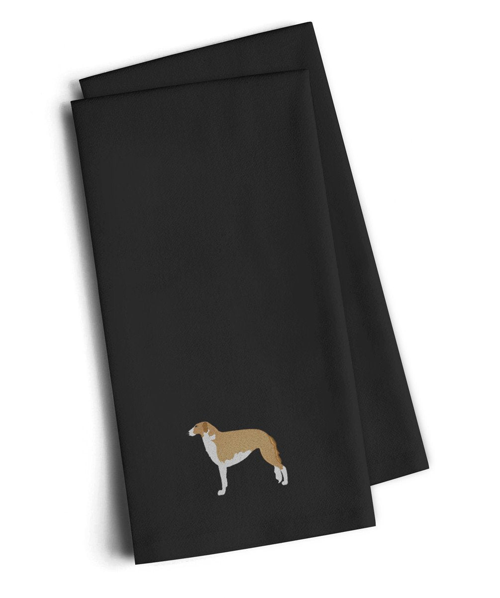 Borzoi Russian Greyhound Black Embroidered Towel Set of 2 Decorative Bathroom Guest Hand Towel for Hand, Face, Tea, Dishcloth, 19 X 25, Black