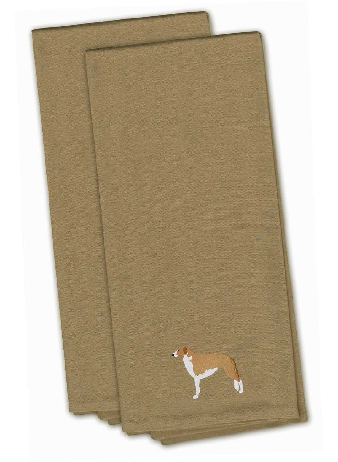 Borzoi Russian Greyhound Tan Embroidered Towel Set of 2 Decorative Bathroom Guest Hand Towel for Hand, Face, Tea, Dishcloth, 19 X 25, Tan