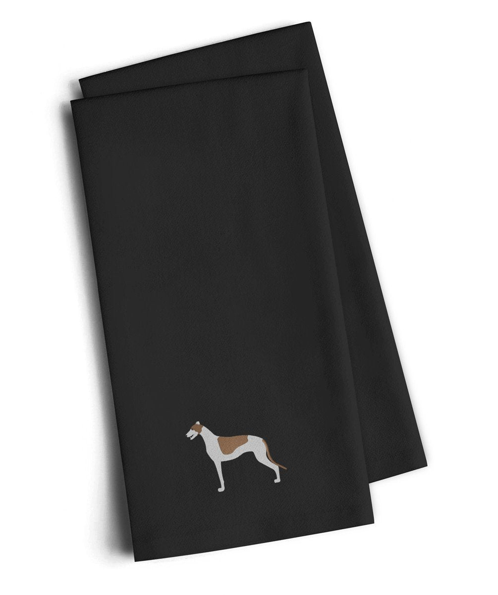 Greyhound Black Embroidered Towel Set of 2 Decorative Bathroom Guest Hand Towel for Hand, Face, Tea, Dishcloth, 19 X 25, Black