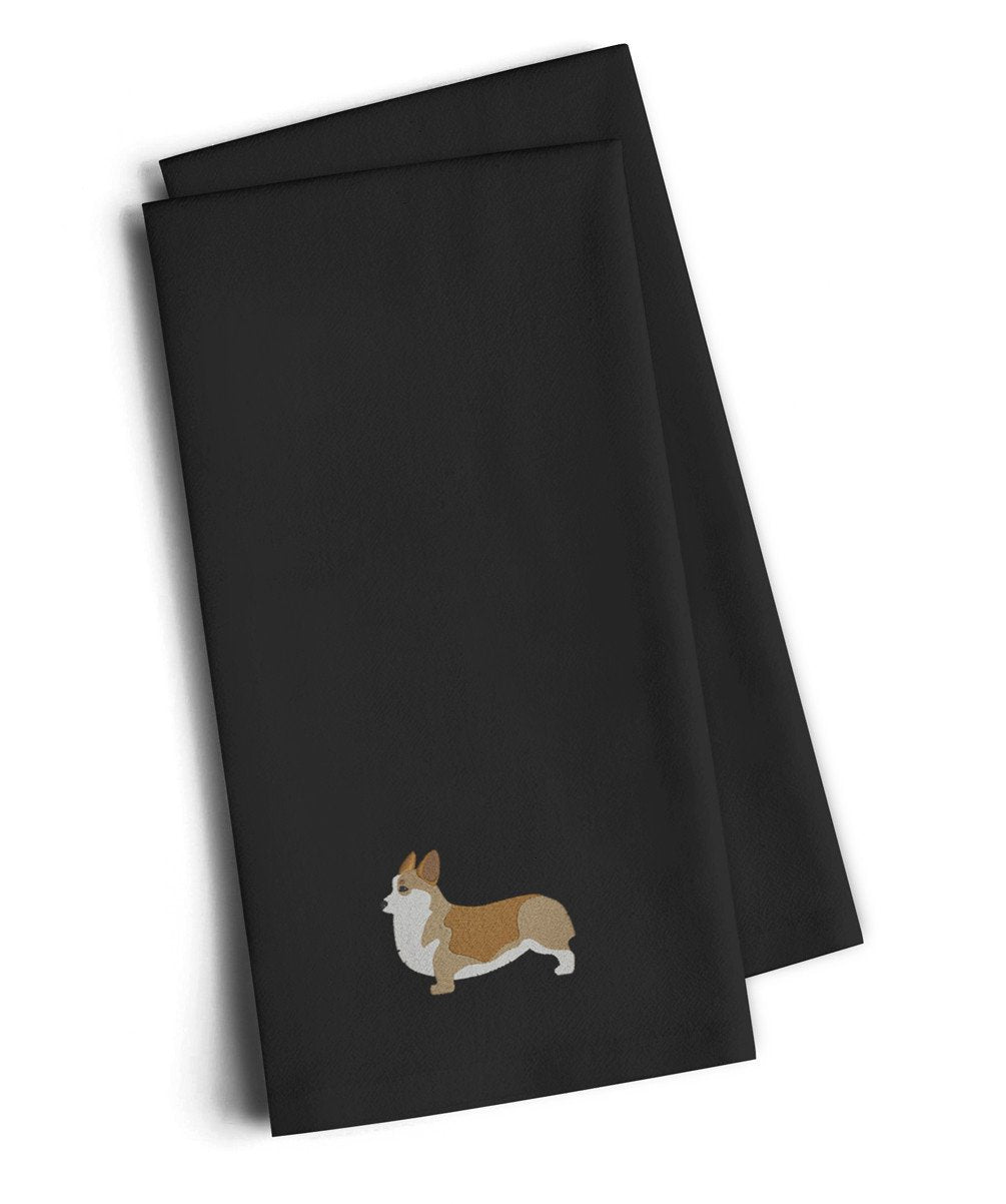 Corgi Black Embroidered Towel Set of 2 Decorative Bathroom Guest Hand Towel for Hand, Face, Tea, Dishcloth, 19 X 25, Black