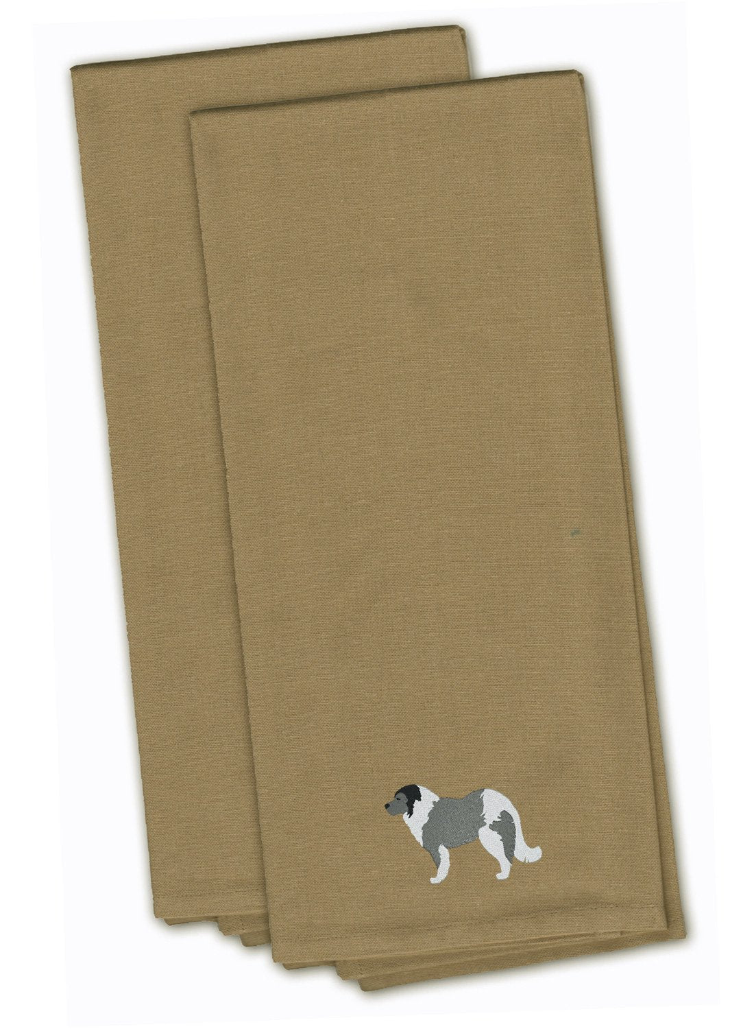 Caucasian Shepherd Dog Tan Embroidered Towel Set of 2 Decorative Bathroom Guest Hand Towel for Hand, Face, Tea, Dishcloth, 19 X 25, Tan