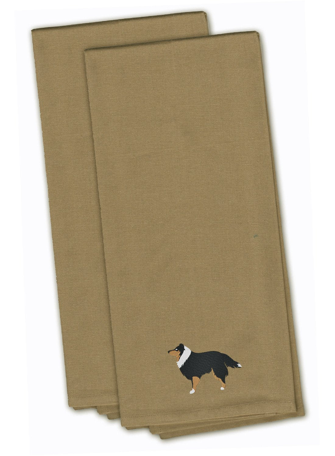 Sheltie/Shetland Sheepdog Tan Embroidered Towel Set of 2 Decorative Bathroom Guest Hand Towel for Hand, Face, Tea, Dishcloth, 19 X 25, Tan