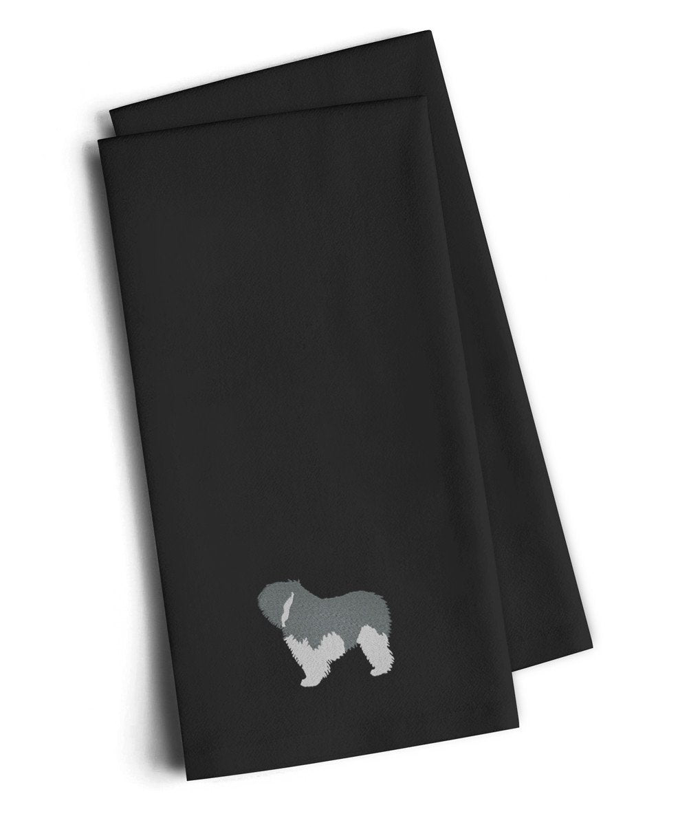 Polish Lowland Sheepdog Dog Black Embroidered Towel Set of 2 Decorative Bathroom Guest Hand Towel for Hand, Face, Tea, Dishcloth, 19 X 25, Black