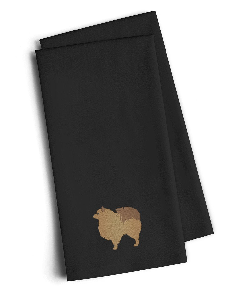 Pomeranian Black Embroidered Towel Set of 2 Decorative Bathroom Guest Hand Towel for Hand, Face, Tea, Dishcloth, 19 X 25, Black