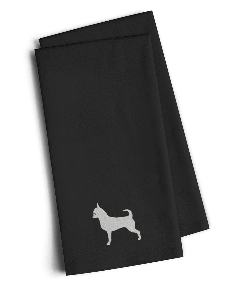 Chihuahua Black Embroidered Towel Set of 2 Decorative Bathroom Guest Hand Towel for Hand, Face, Tea, Dishcloth, 19 X 25, Black