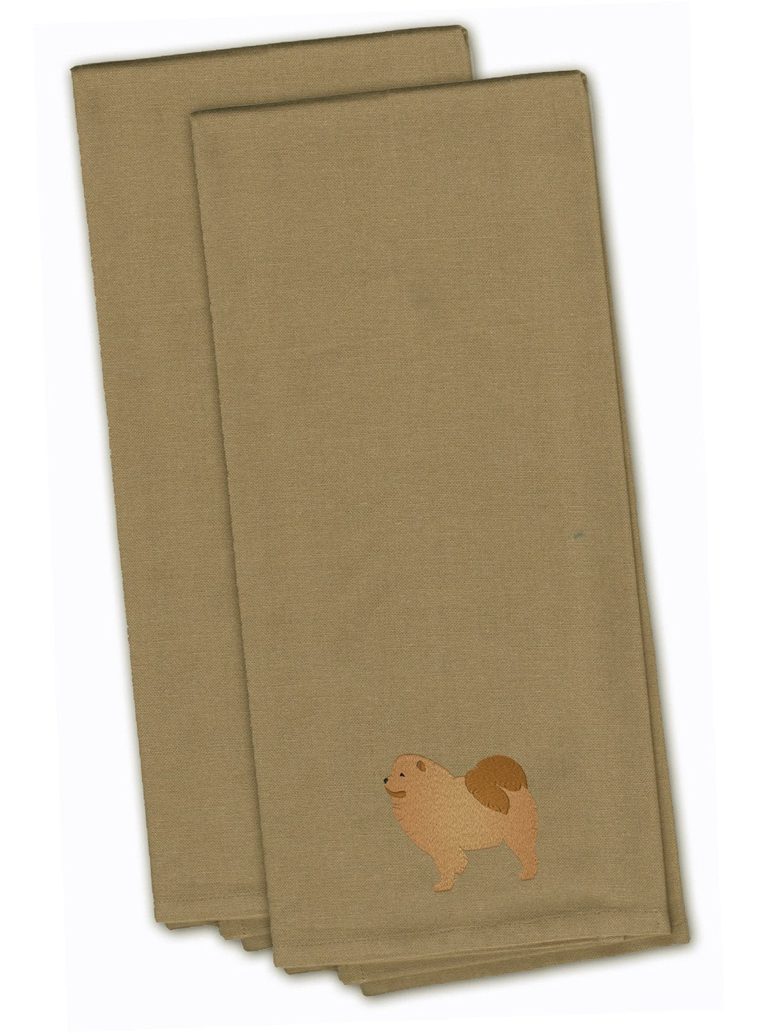 Chow Chow Tan Embroidered Towel Set of 2 Decorative Bathroom Guest Hand Towel for Hand, Face, Tea, Dishcloth, 19 X 25, Tan
