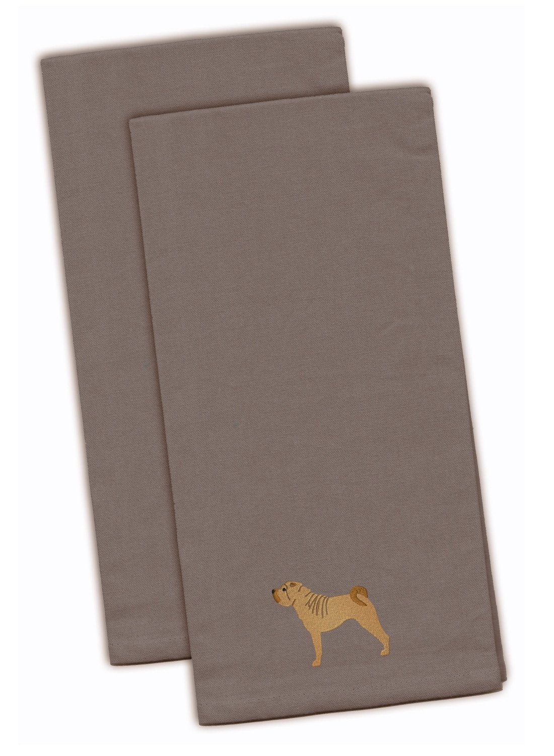 Shar Pei Merry Gray Embroidered Towel Set of 2