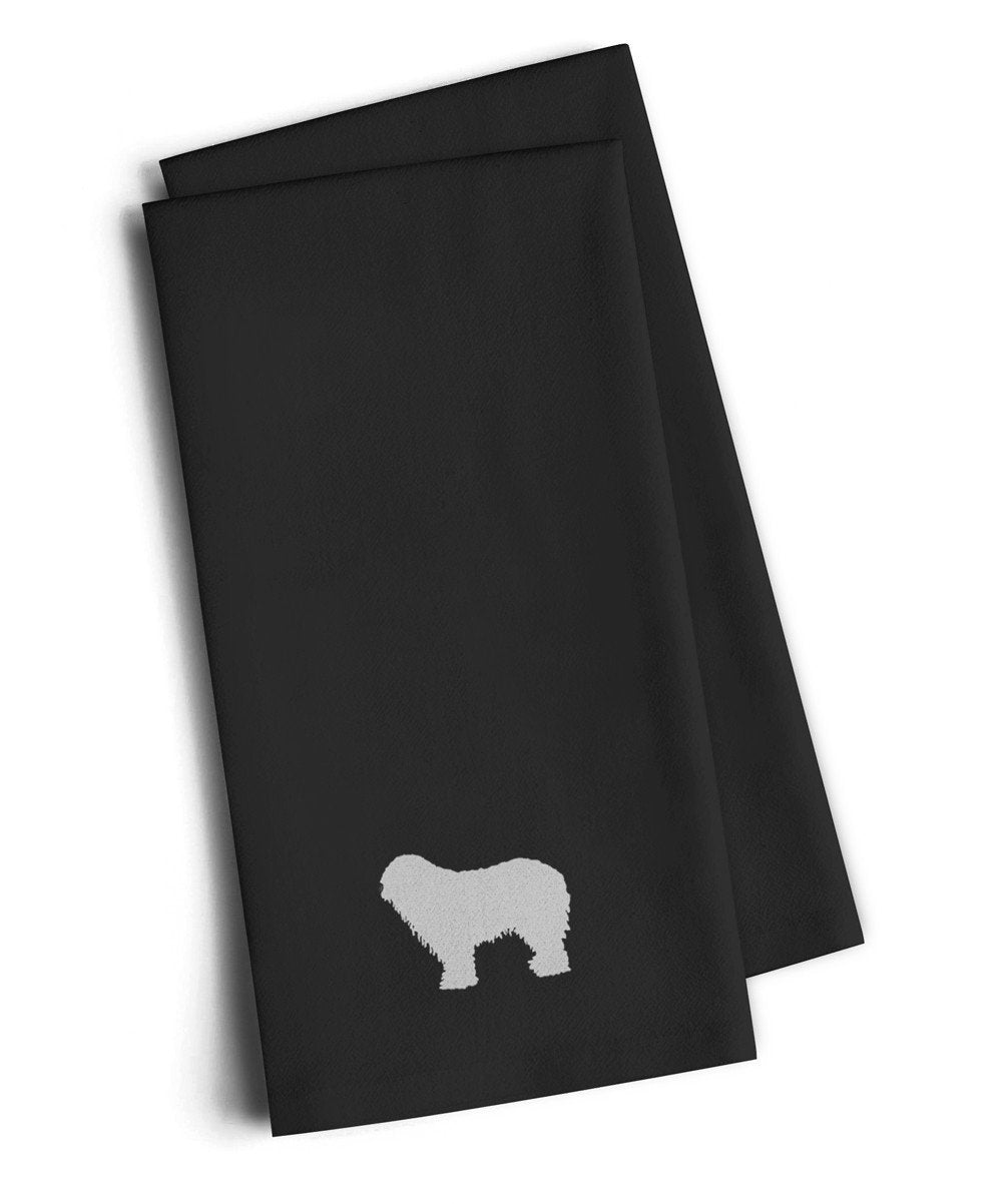 Komondor Black Embroidered Towel Set of 2 Decorative Bathroom Guest Hand Towel for Hand, Face, Tea, Dishcloth, 19 X 25, Black