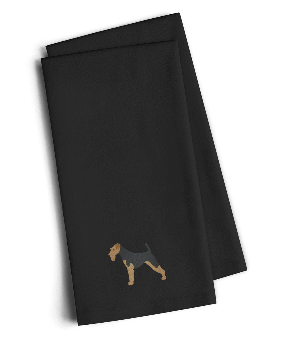 Airedale Terrier Black Embroidered Towel Set of 2 Decorative Bathroom Guest Hand Towel for Hand, Face, Tea, Dishcloth, 19 X 25, Black